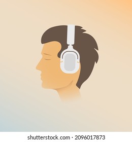 Ilustración vectorial del hombre escuchando música con auriculares