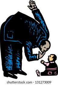Vector illustration of man looking at a baby