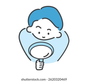 Vector illustration of a man looking down using a magnifying glass