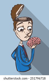 Vector illustration of a man looking at his brain.