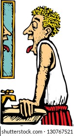 Vector illustration of man looking in the mirror