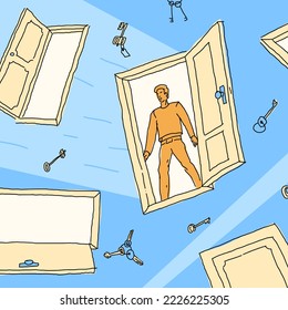 Vector illustration of a man looking for a way out