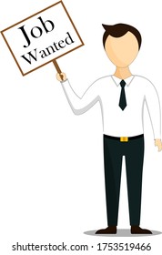 Vector illustration of a man lost his job. Trying to find new job. Staiyng with cardbord. Flat style