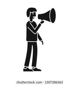 Vector illustration of man and loudspeaker logo. Graphic of man and megaphone vector icon for stock.