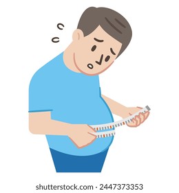 Vector illustration of a man measuring his waist with a tape measure