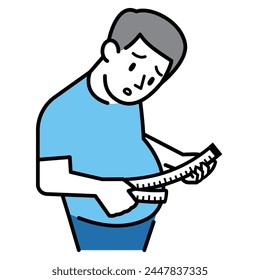 Vector illustration of a man measuring his waist with a tape measure