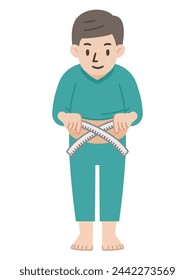 Vector illustration of a man with metabolic syndrome measuring his waist with a tape measure