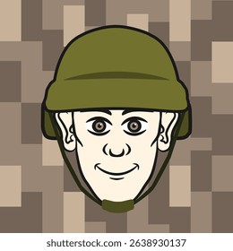 Vector Illustration of a man with a military helmet on a camouflage background