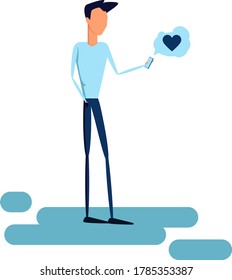 
vector illustration of a man with a mobile phone got a like