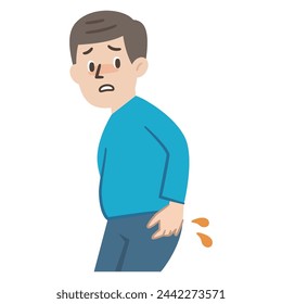 Vector illustration of a man with oil leaking from his butt