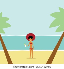 Vector illustration of a man on the beach.