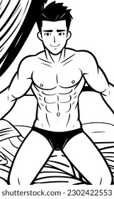vector illustration of man on the bed cartoon