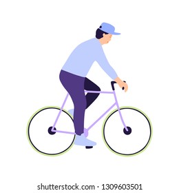 Vector illustration of man on bicycle. Riding bike. Flat style