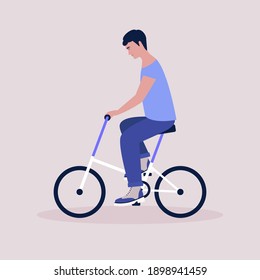 Vector illustration of man on bicycle. Riding bike. Flat style