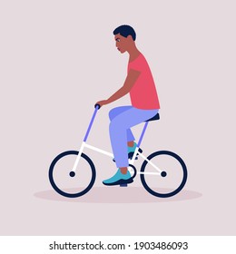 Vector illustration of man on bicycle. Riding bike. Flat style