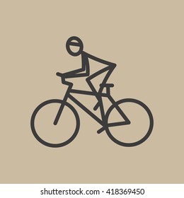 Vector illustration of a man on a Bicycle, cyclist, bike, speed, icon, sign, illustration on a light background, the outline of a man, legs, head, wheel, mountain bike