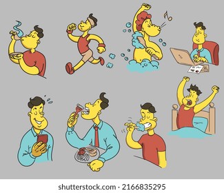 Ilustración vectorial de un hombre en una rutina diaria
