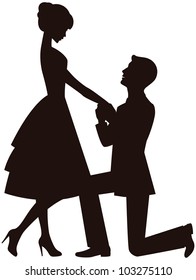 Vector illustration a man on his knees, makes a proposal to marry the girl 