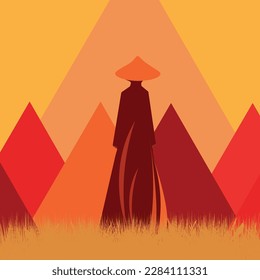 Vector illustration of a man on a mountain