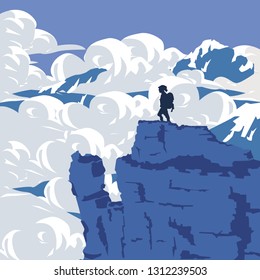 Vector illustration. Man on the peak