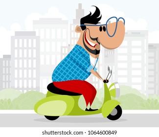 Vector illustration of a man on a scooter