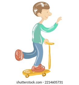 vector illustration.  man on a scooter.  alternative transport.  eco-friendly travel.  boy riding a scooter