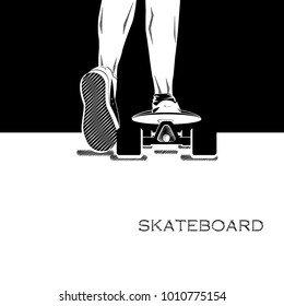 Vector illustration. A man on a skateboard. Theme of sports and travel. Black and white.