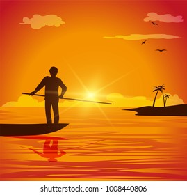 vector illustration of man on small boat