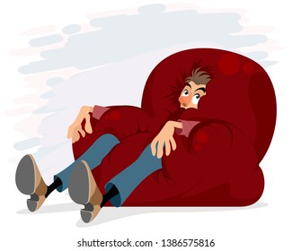 Vector illustration of a man on too soft chair