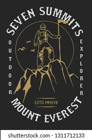 Vector illustration of a man on the top of the mountain pride with his achievement