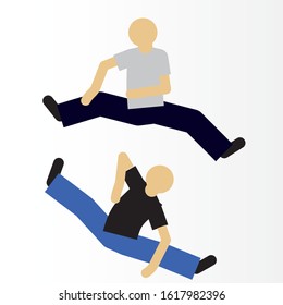 Vector illustration of a man on a twine with one leg in his pants
