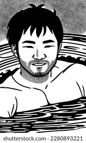 vector illustration of man in onsen