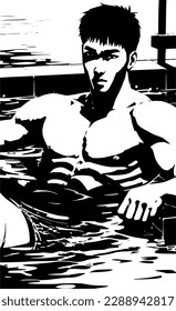 vector illustration of man in onsen