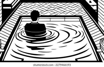 vector illustration of man in onsen room