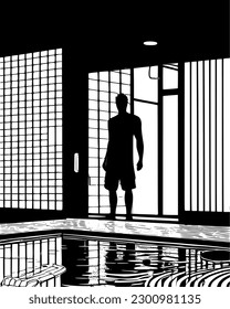ilustración vectorial del hombre en la sala onsen