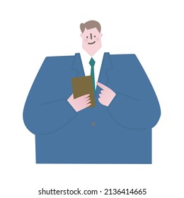 Vector illustration of a man operating a mobile phone.