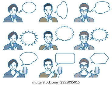 Vector illustration of a man operating a smartphone.