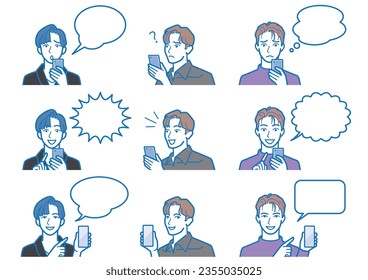 Ilustración vectorial de un hombre que opera un smartphone.