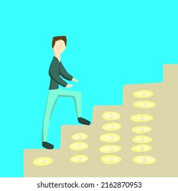 Vector illustration of a man overcoming a career ladder.