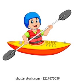 vector illustration of Man paddling in a kayak