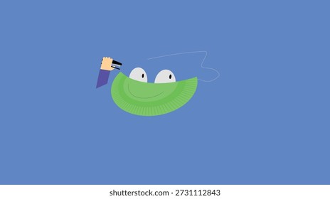 Vector illustration of a man with a paintbrush in his mouth.