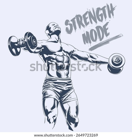 Vector illustration of man performing dumbbell lateral raise shoulder exercise bodybuilding workout art