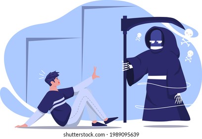 Vector illustration of a man picked up by the angel of death, commemorating the international day against drugs.