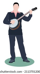 vector illustration of man playing banjo on the white background