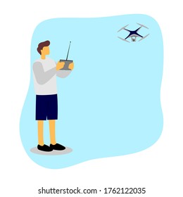 Vector illustration of a man playing a drone.