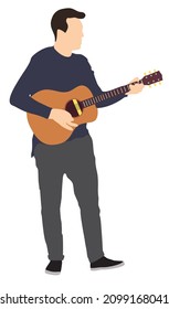 vector illustration of man playing guitar  on isolated white background