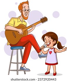 vector illustration of man playing guitar and singing kids