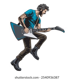 Vector Illustration of Man Playing Guitar with Detailed Illustration 