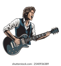 Vector Illustration of Man Playing Guitar with Detailed Illustration 