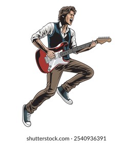 Vector Illustration of Man Playing Guitar with Detailed Illustration 